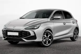 Vue 3/4 avant d'une MG3 Cosmic Silver avec calandre noire et jantes alliage au design distinctif.