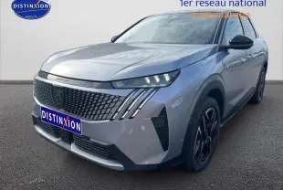 Peugeot 3008 gris artense vue 3/4 avant droit avec calandre distinctive et phares LED.