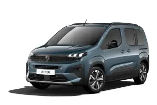 Peugeot Rifter bleu Kiama en vue 3/4 avant droit, avec calandre noire et jantes alliage modernes.