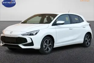 MG3 1.5 HYBRID+ 195 LUXURY blanc vue 3/4 avant droit avec calandre large et jantes spécifiques en alliage.