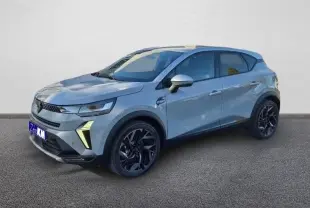 Renault Captur E-Tech hybride gris Rafale 3/4 avant droit avec toit gris et jantes noires biton.