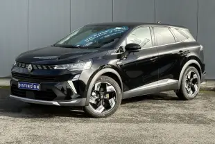 Renault SYMBIOZ noir étoilé en 3/4 avant droit, avec jantes 18 pouces Gravity et calandre moderne distinctive.