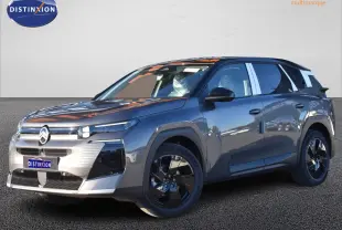 SUV Citroën C5 Aircross gris, vue 3/4 avant droit, avec toit bi-ton noir et jantes noires distinctives.
