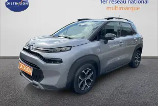 Citroën C3 Aircross gris acier métal vue 3/4 avant droit avec jantes bi-ton et toit noir.