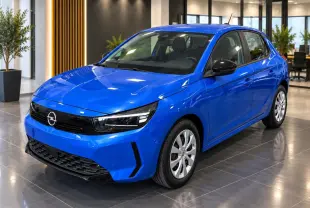 Opel Corsa 1,2 100 CV Edition bleu voltaik en 3/4 avant droit, avec calandre noire et jantes argentées.