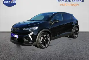 Renault Captur E-Tech Full Hybrid noir étoile métal, vue 3/4 avant droit avec jantes biton et feux LED distinctifs.