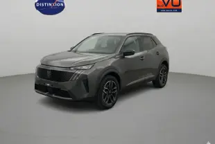PEUGEOT 3008 Hybrid gris en 3/4 avant droit, avec jantes alliage 19 pouces et calandre noire distinctive.