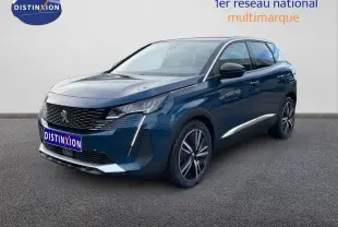 Peugeot 3008 hybride rechargeable bleu Célèbes métal, vue 3/4 avant droit avec jantes alliage noires.
