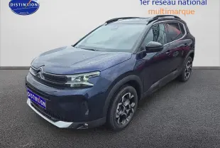 Citroën C5 Aircross bleu eclipse en 3/4 avant droit, avec toit bi-ton noir et jantes alu 18 pouces.