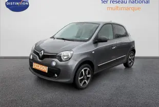 Renault Twingo III gris foncé vue 3/4 avant droit avec jantes alliage et vitres surteintées.