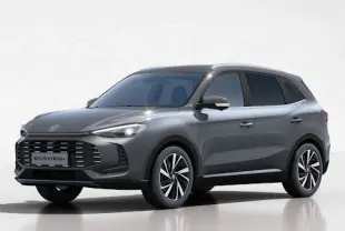 Vue 3/4 avant droite du MG ZS 1.5 Hybrid+ 2026 en gris Candem avec toit ouvrant et jantes bi-ton.
