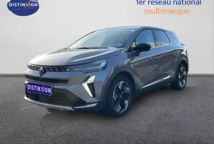 Renault Symbioz gris cassiopée métal en vue 3/4 avant droit, mettant en valeur ses lignes modernes et ses jantes stylisées.