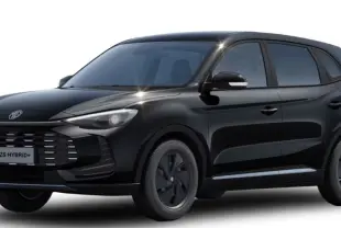 MG ZS 1.5L Hybrid+ 2026 en Pebble Black Metal, vue 3/4 avant droit avec calandre noire distinctive.