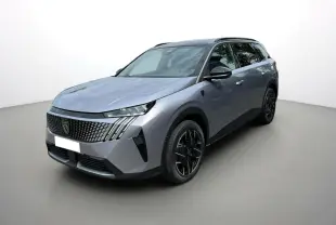 Peugeot 5008 Hybrid 145 GT Alcantara gris artense avec toit noir, vue 3/4 avant droit, jantes alu noires.