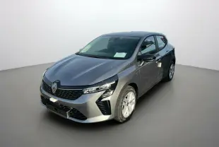 Renault Clio DCI 100 Evolution gris schiste, vue 3/4 avant droit avec feux LED et calandre noire.