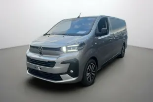 Citroën Spacetourer XL gris acier en 3/4 avant droit avec feux LED et jantes alliage noires.