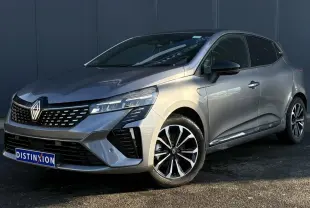 Renault Clio V E-Tech Full Hybrid gris schiste vue 3/4 avant droit avec jantes alliage diamantées.