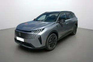 Peugeot 5008 Hybrid gris artense en 3/4 avant droit avec toit noir et jantes alu noires.