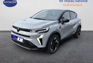 Renault Captur II hybride gris Rafale métal avec toit noir, vue 3/4 avant droit sur sol gris.